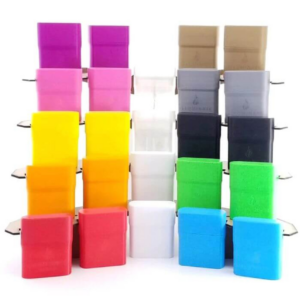 A collection of colorful reusable silicone cigarette cases displayed in various colors, including purple, pink, yellow, orange, red, white, green, blue, black, gray, and beige