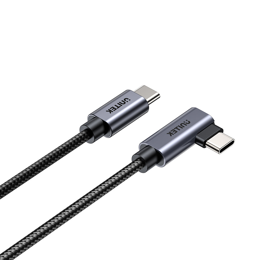 Braided USB-C charging cable with one straight and one right-angle connector