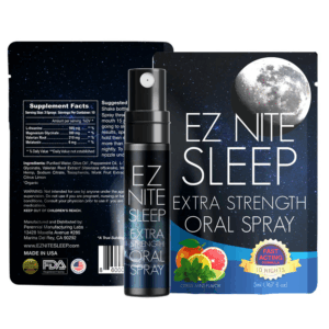 EZ Nite Sleep extra strength oral spray with citrus mint flavor displayed with front and back packaging.