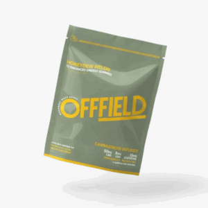 Package of Offfield Honeydew Melon enhanced energy gummies infused with CBD, CBG, caffeine, and matcha tea