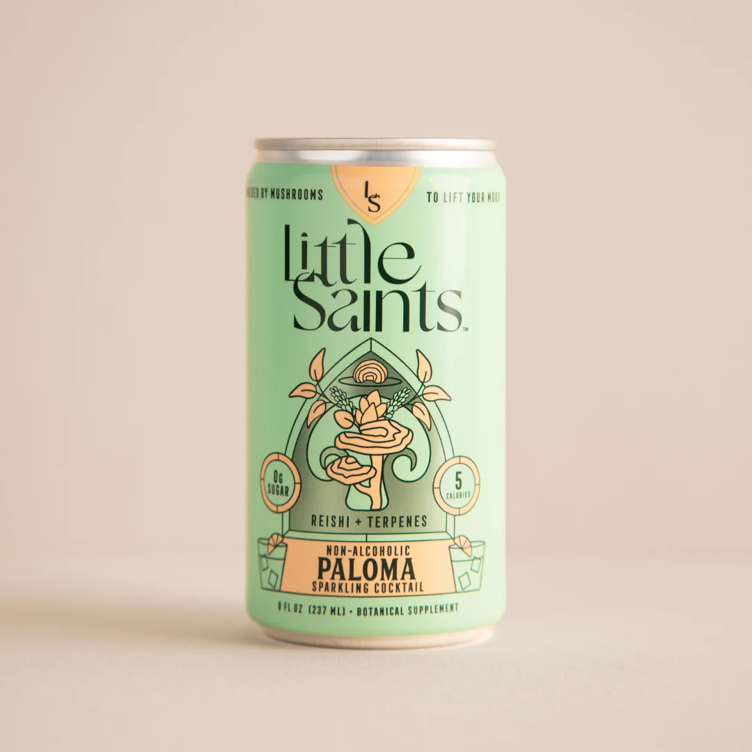 Can of Little Saints non-alcoholic Paloma sparkling cocktail with botanical supplements.